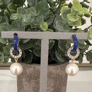 White House Black Market Blue and Gold Crystal Pearl Earrings